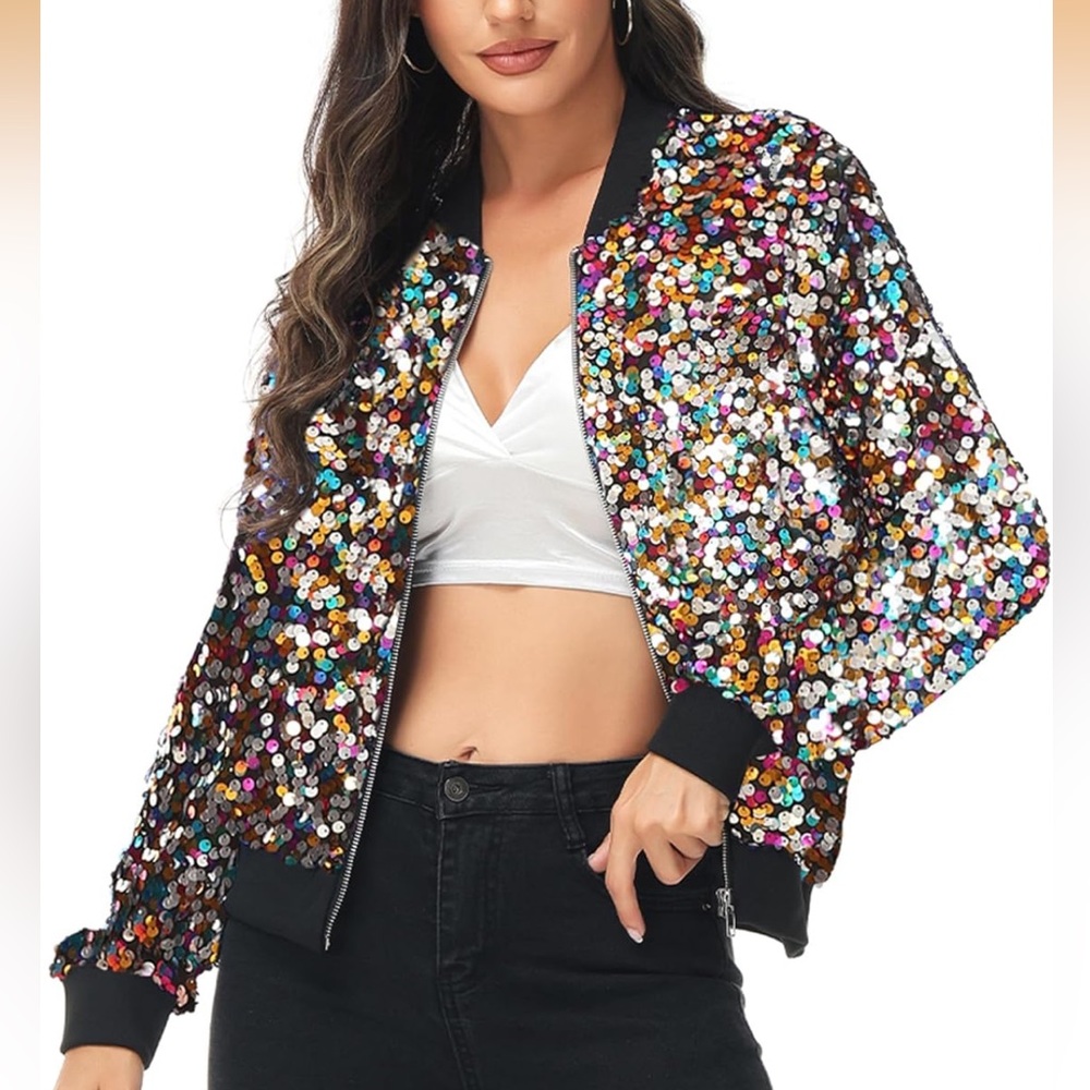 36 Point 5 Multicolor Sequin Bomber Jacket